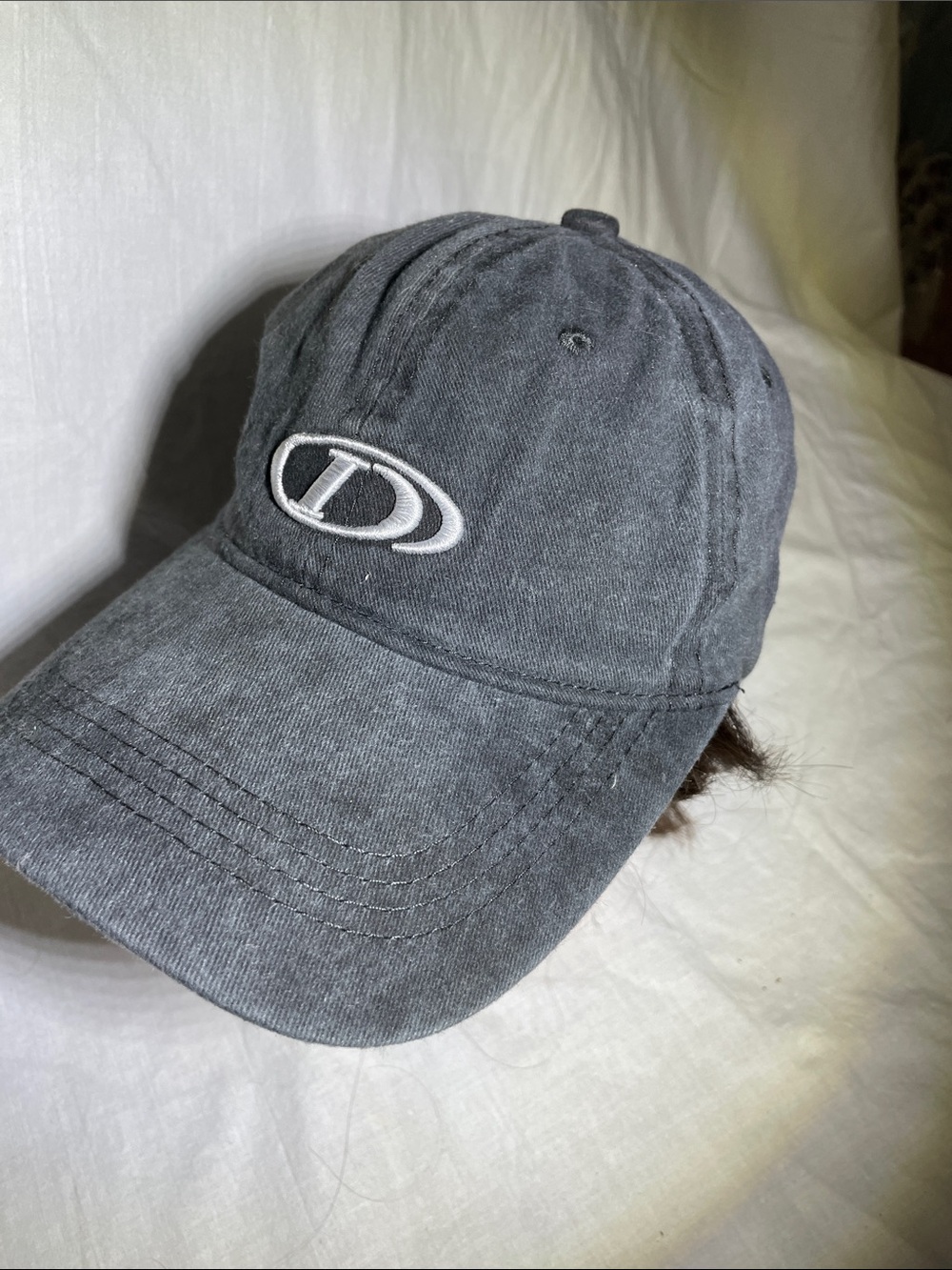Embroidered Logo Washed Gray Baseball Cap - Women